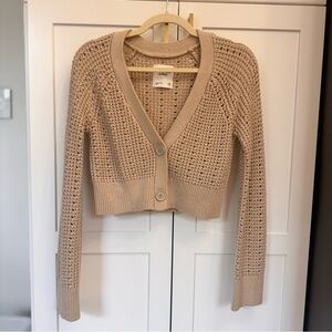 Abercrombie cropped slim-fit cardigan, size XS, tan color in soft cotton blend